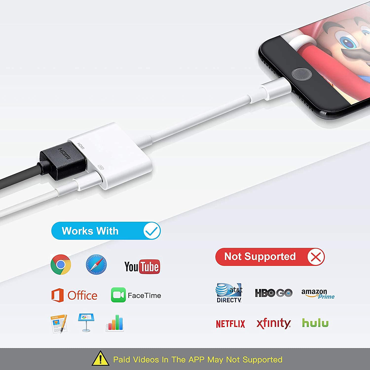 Lightning to HDMI Digital AV Adapter,[Apple MFi Certified] 1080P HDMI Sync  Screen Digital Audio AV Converter with Charging Port for iPhone, iPad, iPod
