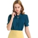 thumbnail image 1 of Camisa de manga Corta Allegra K con cuello de Lazo para Mujer blusa de encaje Frontal Azul S, 1 of 6