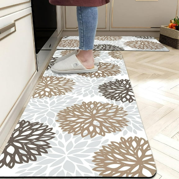 Kitchen Mats Set of 2 Cushioned Anti Fatigue Kitchen Rugs Waterproof Non Slip Kitchen Runner PVC Leather Memory Foam Dahlia Kitchen Floor Mat Comfort Standing Mat, 17.3''''x 28'''' 17.3'''' x 47''''