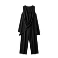 thumbnail image 7 of Women's Solid Stand Collar Sleeveless Draped Top Loose Harem Pants 2 Piece Outfit, Casual Beach Vacation Matching Set Black XXXL(XXXL), 7 of 7