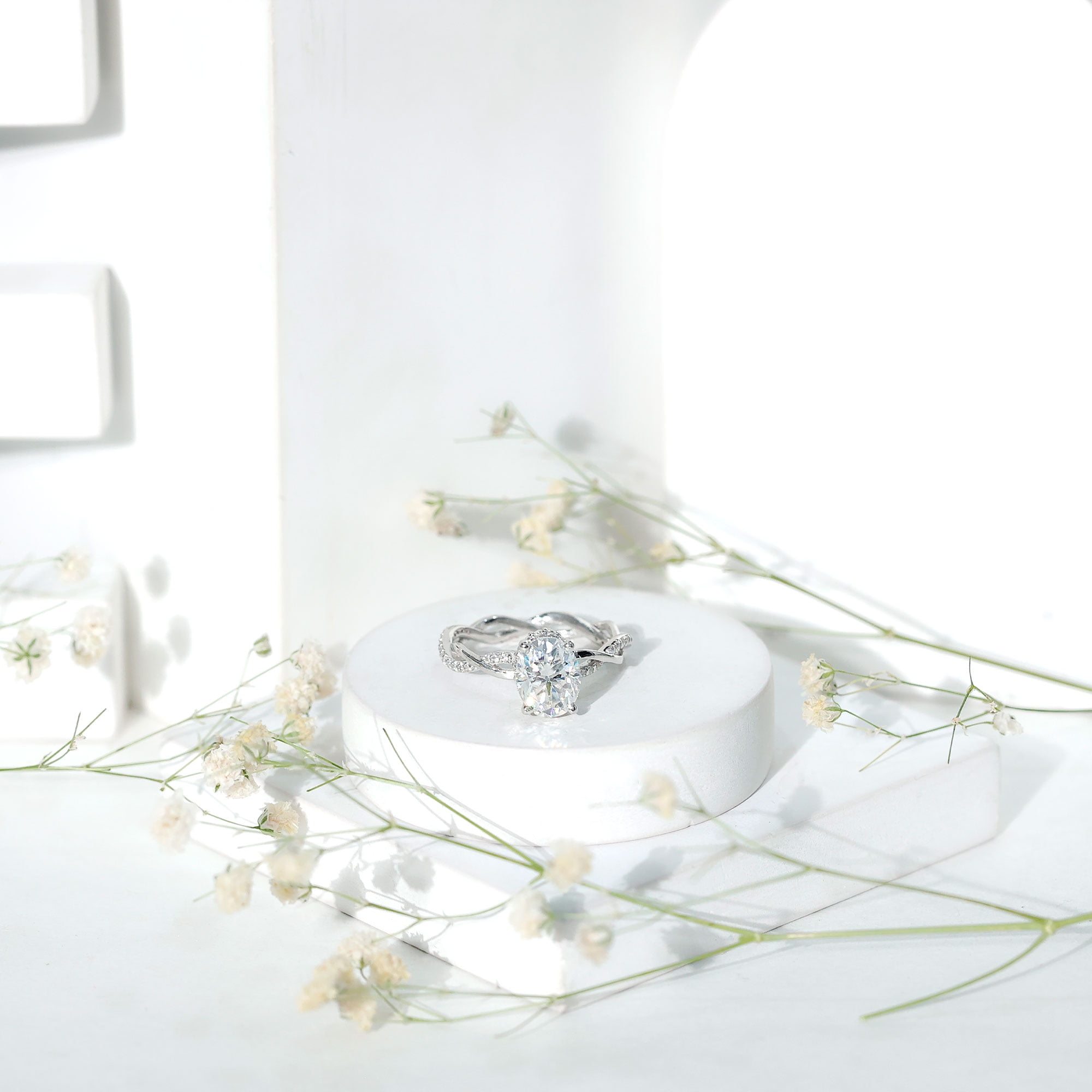 Rosec Jewels Oval Moissanite Hidden Halo Engagement Ring for Women (7X9 mm - 2 Ct - D-VS1 Grade), 14K White Gold, US 8.50