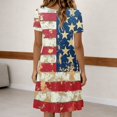 thumbnail image 5 of Women's 4th of July 250th Anniversary Floral Print Dress Short Sleeve Button Neck Casual Crew Neckline Independence Day Patriotic USA Flag Summer Everyday Wear Relaxed Fit Dress Blue L, 5 of 5