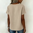 thumbnail image 6 of Sokhug Women's Linen Cotton Casual Round Neck Short Sleeve Blouse Asymmetrical Button Down Shirt Loose Fit Top for Women, 6 of 7