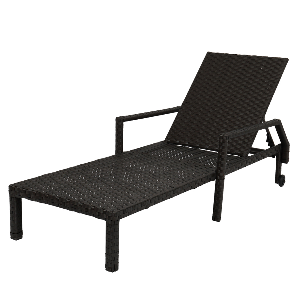 Patio Chaise Lounge, Adjustable Patio Chaise Lounge Chair with Wheels, Outdoor Rattan Lounge Chair with Armrest and Cushion, Patio Furniture Recliner for Deck, Poolside, Backyard(1, Beige), LLL265 - image 5 of 9