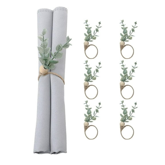 GoXteam 6 Pieces Napkin Rings Set, Eucalyptus Napkin Rings Boho Napkin Rings Rustic Farmhouse Wooden Napkin Holders for Wedding Home Dining Banquet Christmas Easter Holiday Table Decor