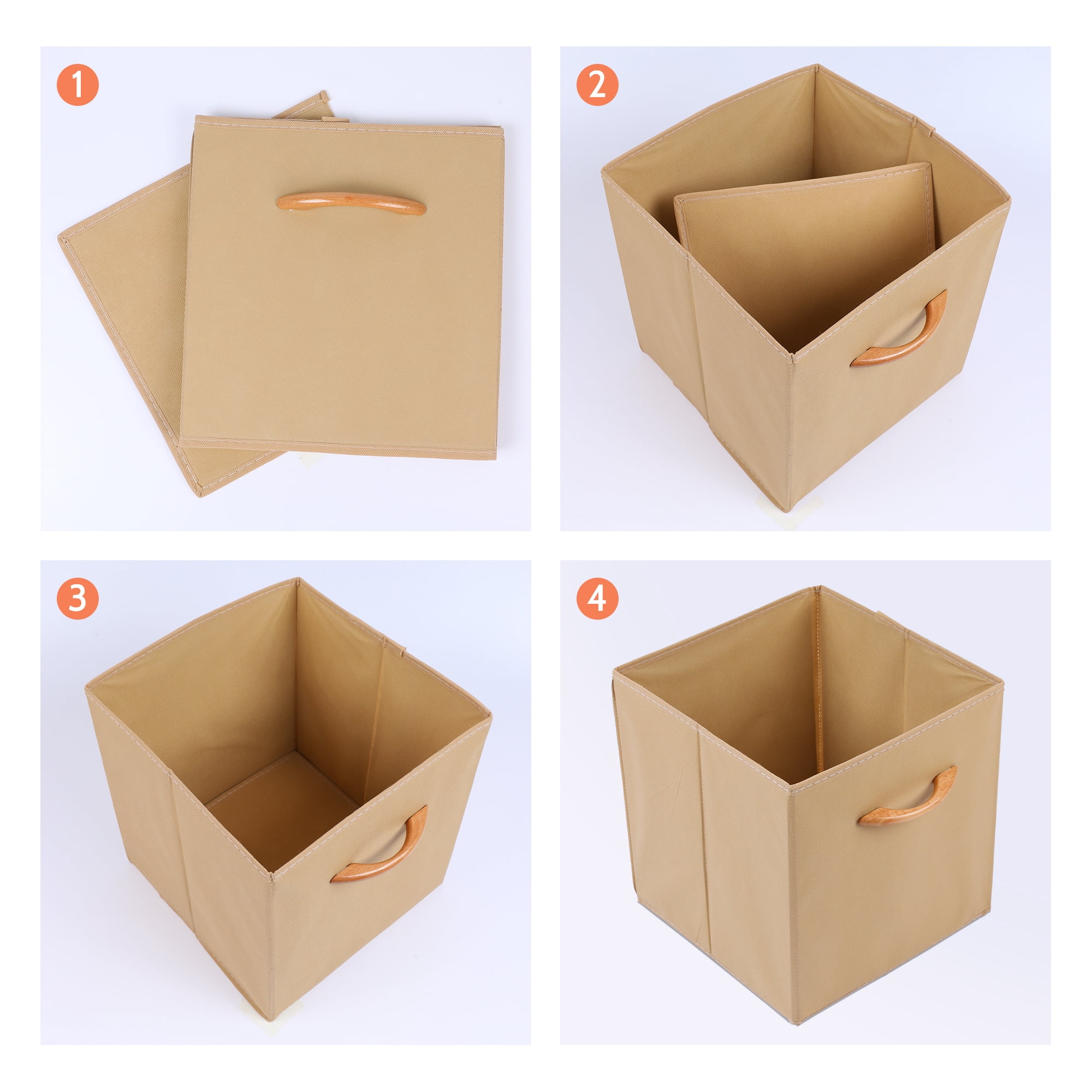REGALWOVEN Set of 3 Fabric Storage Cube, Bin with Handle for Shelves Closet, Collapsible Basket Khaki 11*11*11in