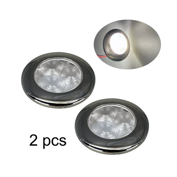 2PCS MARINE TRAILER RV BOAT LED WHITE CEILING COURTESY LIGHT S.S FLUSH MOUNT