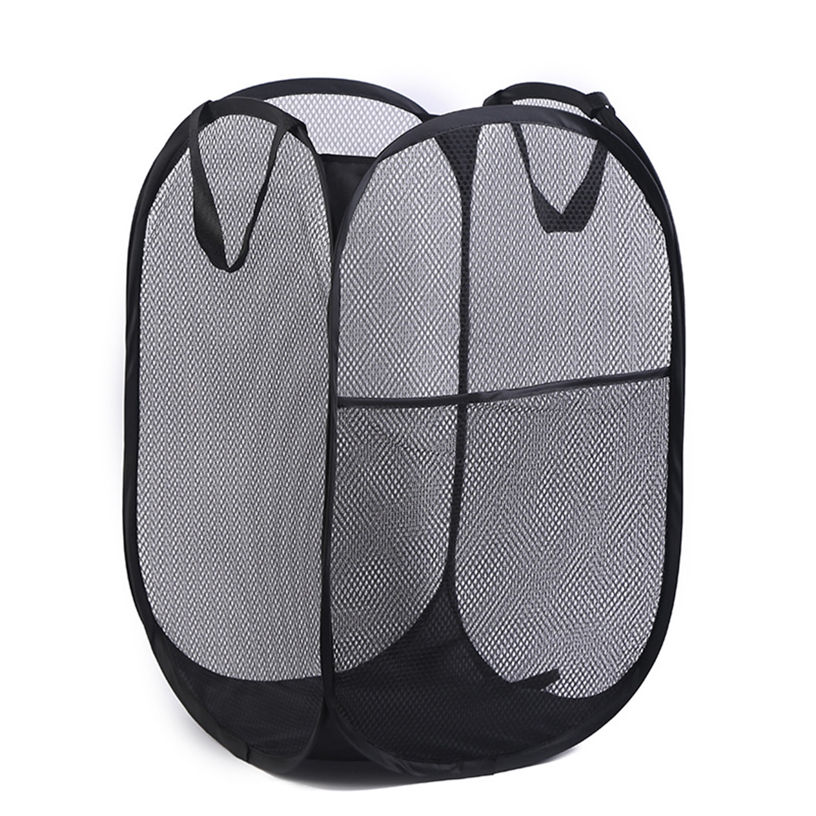 Folding Polyester Laundry Hamper Freestanding Mesh Laundry Basket with