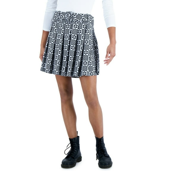 Just Polly Juniors' Printed Pleated Skirts B4HP (Black,Regular,L)