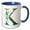 Blue/White, variant on 3drose, Turquoise and Image of Gold Leafy Monogram Initial K, 11oz Two-tone Yellow Mug