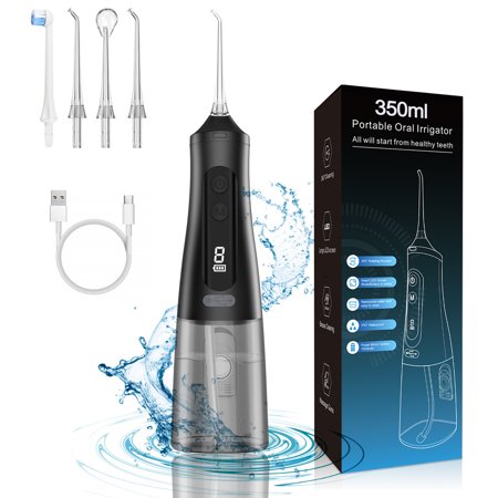 Water Dental flosser for Teeth Cleaning 350ml Water Tank 9 Modes 4 Tips 30 days Battery Life IPX7 Waterproof Braces Care Cordless Portable Rechargeable Oral Irrigator for Home Travel