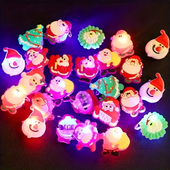 BESTSKY 20Pcs Christmas Party Favors Led Finger Lights Light Up Rings Stocking Stuffers Party Favors Assorted Styles Gift Package Toy Party Supplies Gift