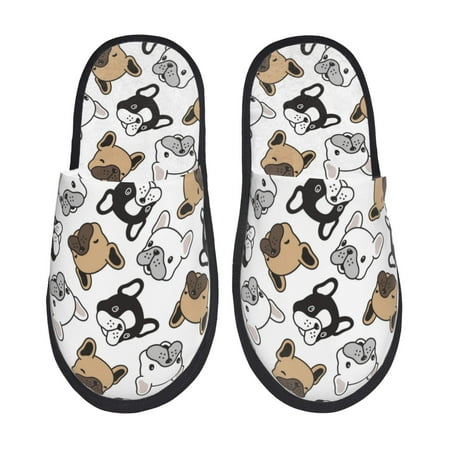 Balery French Bulldog3 Slient Indoor Furry Fleece Comfort House Shoes Soft Non-Slip Home Shoes Cotton slippers House Slippers-- Large