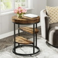 thumbnail image 3 of Finmind Industrial Round Side Table, Rustic Brown Nightstand & End Table with Storage, 19.68" L x 19.68" W x 25.59" H, 3 of 7