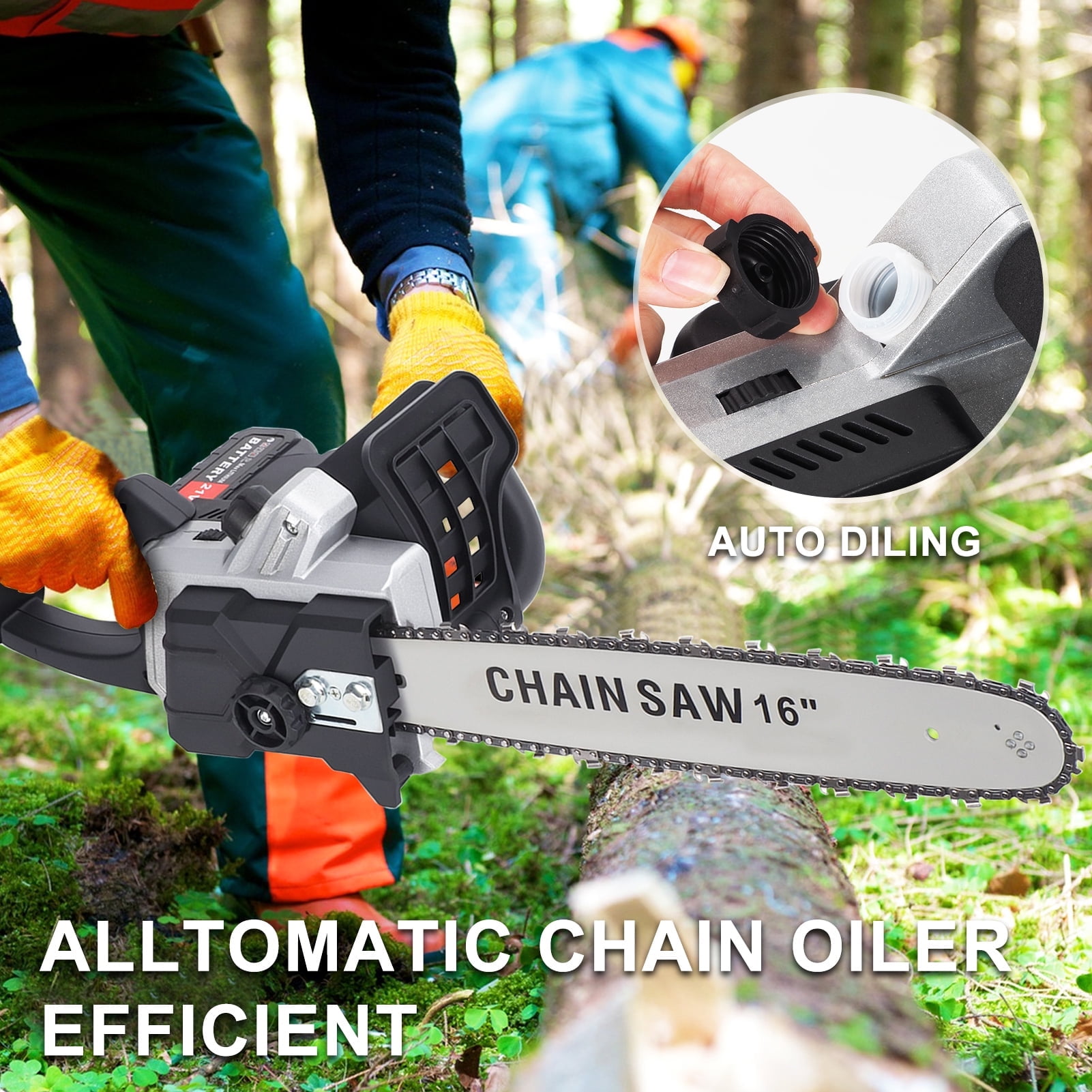 Fompes 16 Inch Cordless Mini Chainsaw, Brushless Electric Saw with 2 Batteries & Dual Port Rapid Charger, Handheld Tool for Tree Trimming & Wood Cutting