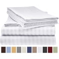 thumbnail image 1 of Ensemble de Draps de Lit Deluxe Rayé 1800 Prestige Doux et Confortable, Simple Blanc, 1 of 1
