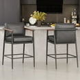 thumbnail image 2 of CHITA Modern Counter Stools Set of 2, Upholstered Bar Stools with Metal Frame and Wooden Armrests, Faux Leather in Retro Gray, 2 of 13