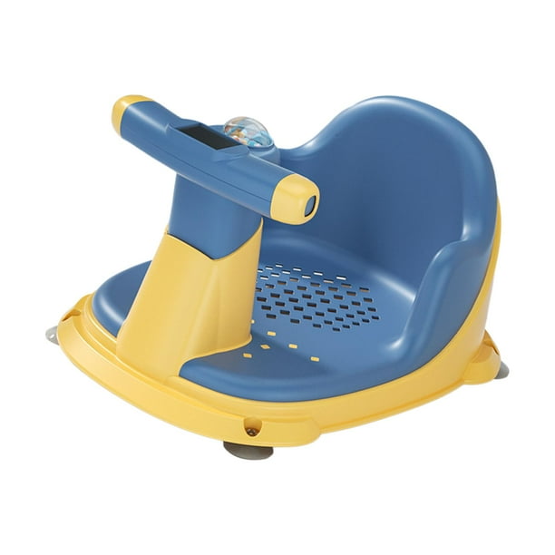Lindo asiento de bañera infantil con ventosa, bañera de apoyo sentado con termómetro de agua Silla antideslizante para pequeños Ducha recién Azul Sunnimix Asiento de baño