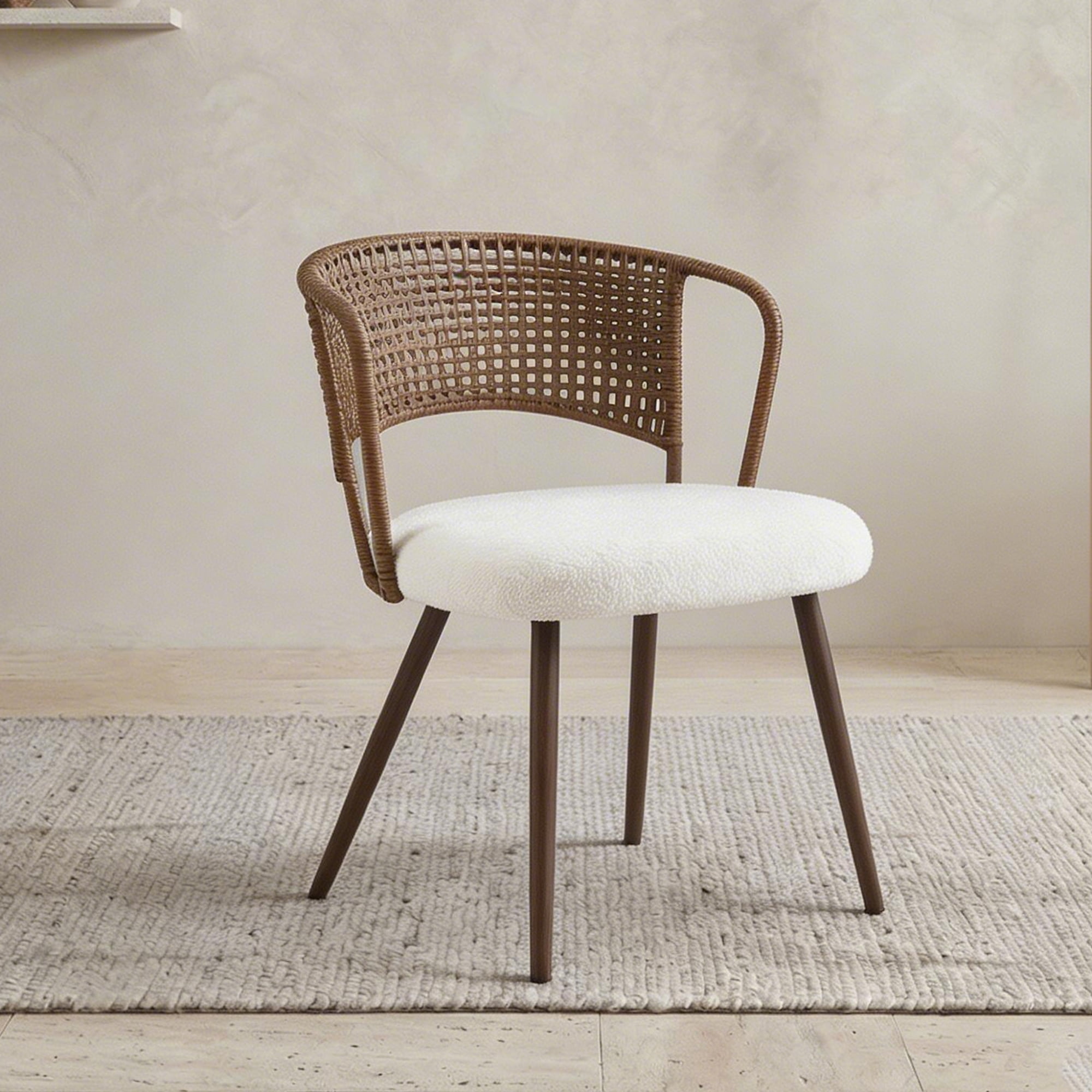Leumius Set of 2 Wicker Dining Chairs, Farmhouse Soft Cushioned Cane Back Kitchen Chair, Sponge Cushion, Wing-Back Dining Chair with Metal Legs for Home and Kitchen (Dark Walnut)