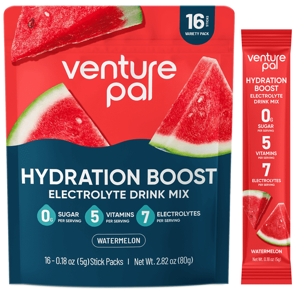 Venture Pal Sugar Free Electrolyte Powder Packets - Hydration with 5 Vitamins & 7 Electrolytes | Keto Friendly | Non-GMO | Certified Vegan | 16 Sticks