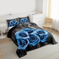 thumbnail image 4 of Feelyou Romantic Valentine's Day Full Size Comforter Sets, Blue Rose Flower Floral Bedding Comforter Set, Rustic Lake House Reversible Bedding Sets, Luxury Bedroom Decor, 3pcs, 4 of 9