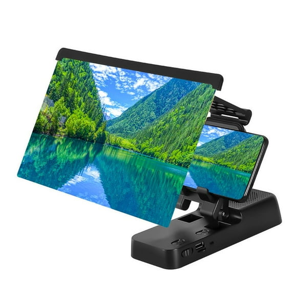 Seitruly Altavoz Bluetooth Soporte para teléfono Lupa de pantalla 3 en 1 Altavoz inalámbrico de escritorio con diseño de soporte para teléfono 1200mAh Cables de audio/vídeo Negro