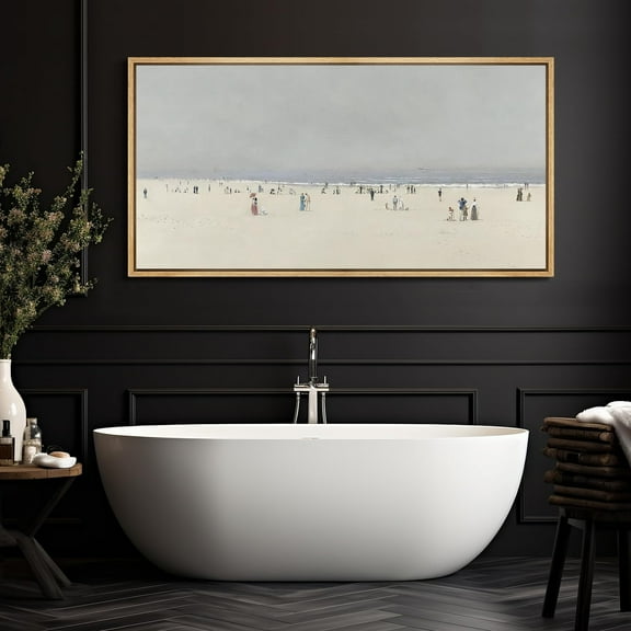 IDEA4WALL Extra Large Framed Canvas Print Wall Art Beach Day in Pastel Victorian Style Seaside Artwork Humanities Culture Antique Retro Fine Art Decorative Relax/Calm for Home Decoration - 60"x30"