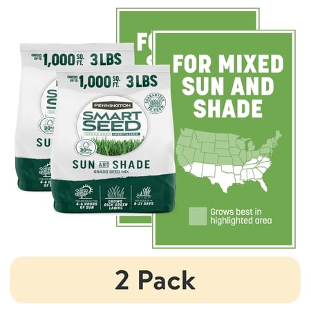 (2 pack) Pennington Smart Seed Sun & Shade Northern Grass Seed Mix for Sun to Partial Shade 3 lb.