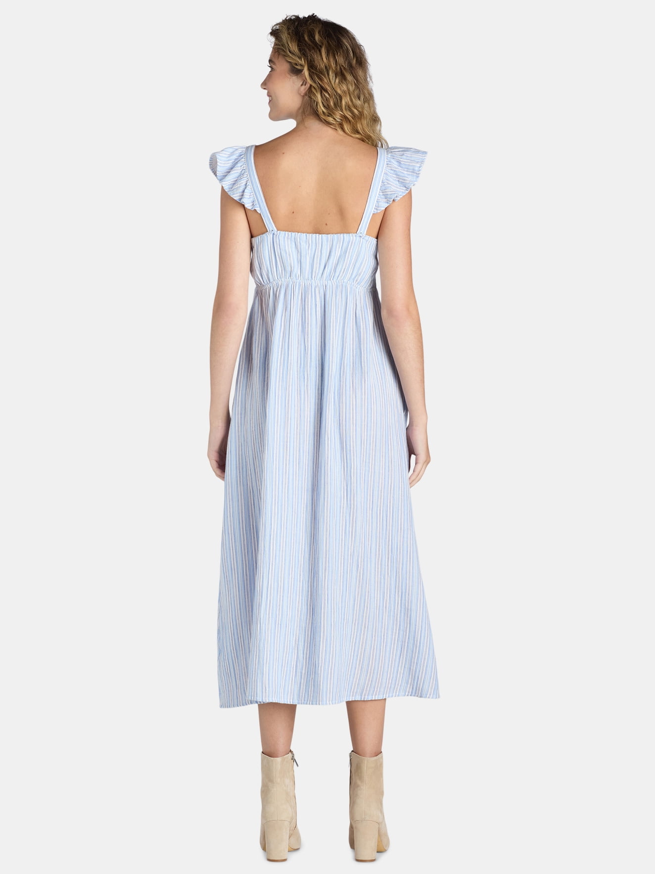 Time And Tru Women's and Women's Plus Midi Dress with Flutter Sleeves, Sizes XS-4X