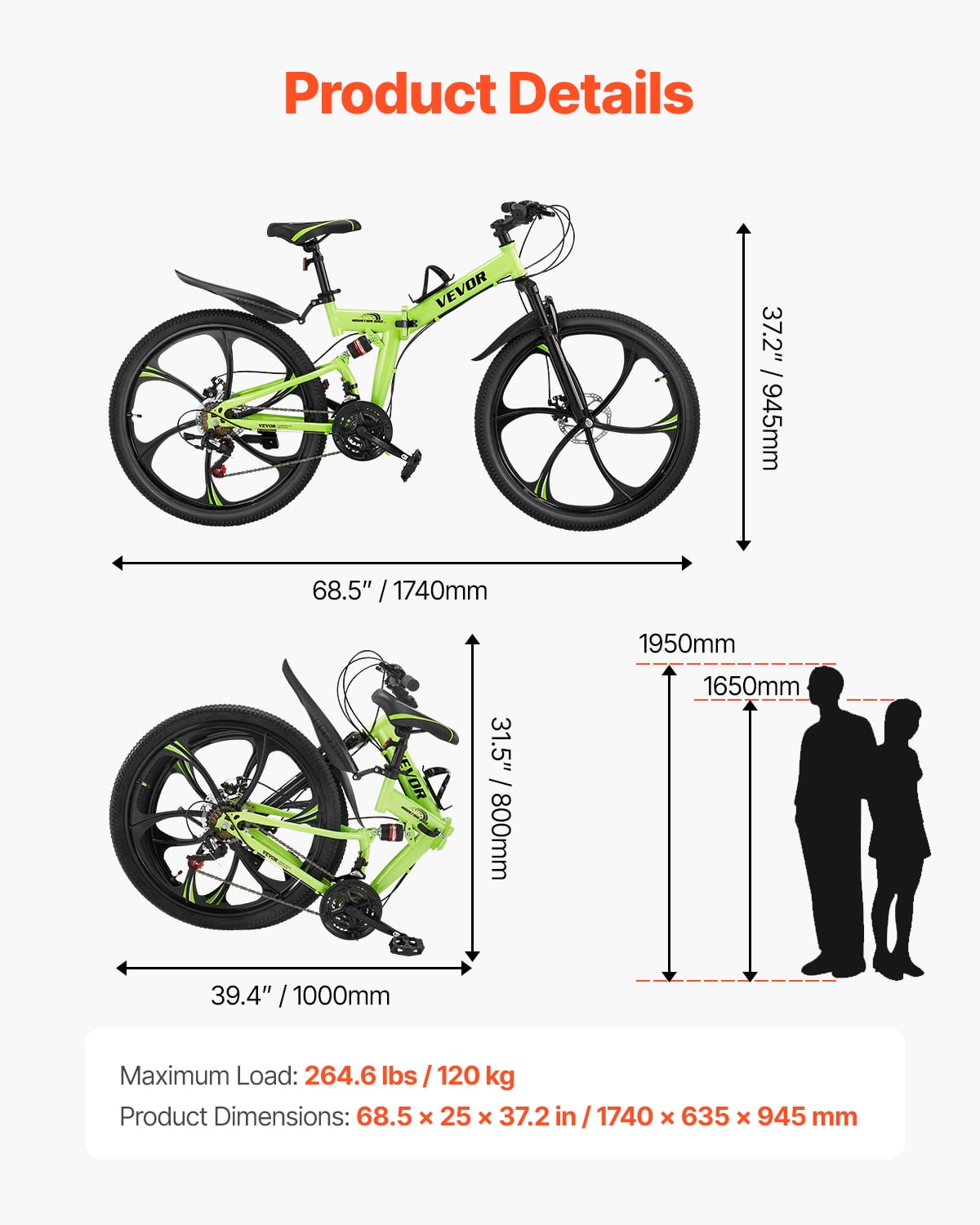 VEVOR 26-inch Collapsible Mountain Cycle, MTB Bike featuring Comprehensive Shock Absorption, 21-gear Transmission, Cushioned Seat, Disk Braking System
