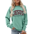 thumbnail image 2 of Womens Sweatshirt Casual Faith Letter Graphic Print Crew Neck Long Sleeve Pullover Top Vintage Fall Winter Oversized Sweatshirts Green XL, 2 of 4