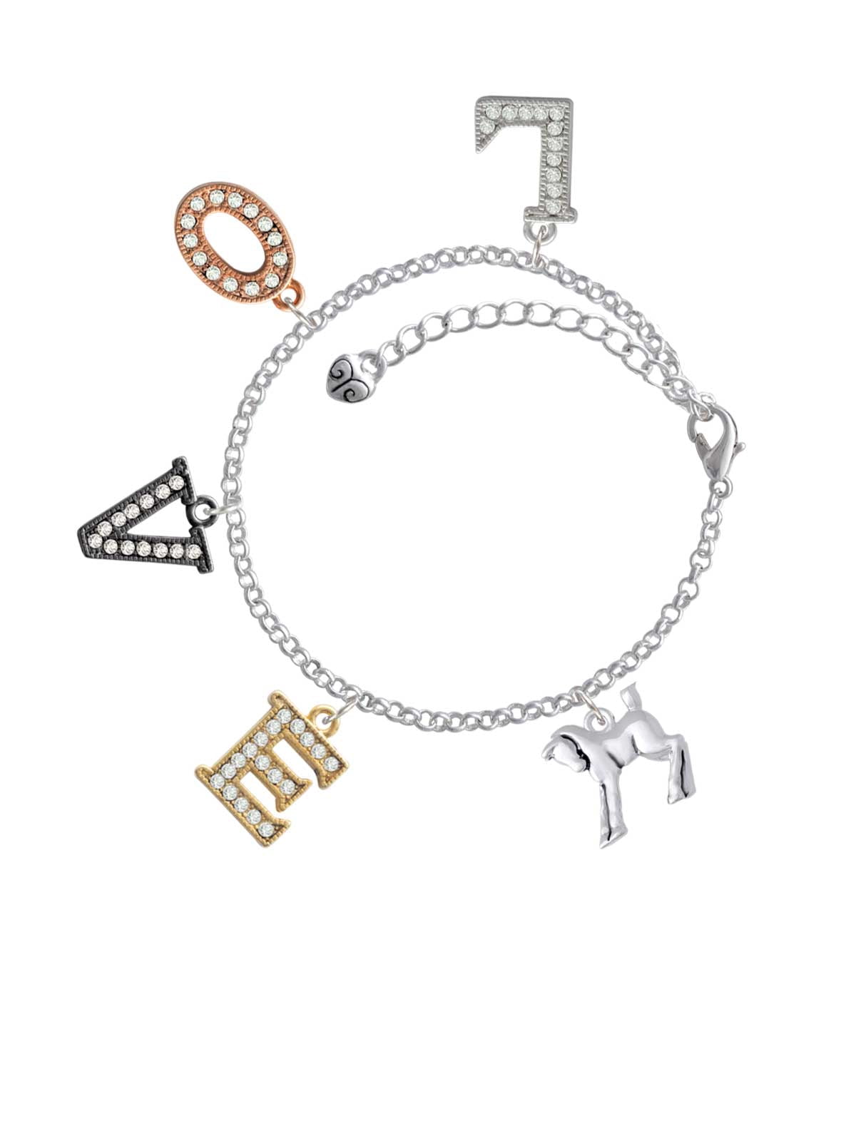 Delight Jewelry Silvertone Equestrian Horse Multi-Colored Crystal Love Charm Bracelet