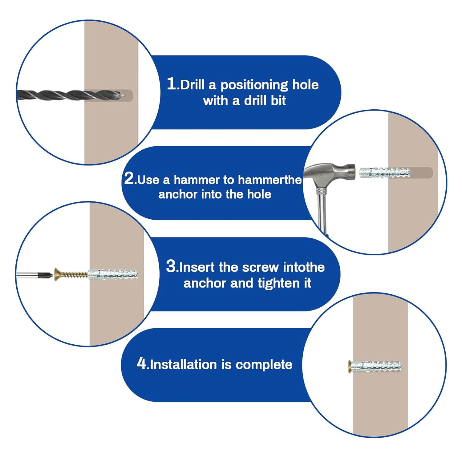 100 Pcs M3 M6 Tree Shaped Steel Hollow Wall Anchor with Screws, Metal Expansion Screws for Concrete and Drywall, Loose Hinge Hole Repair Kit