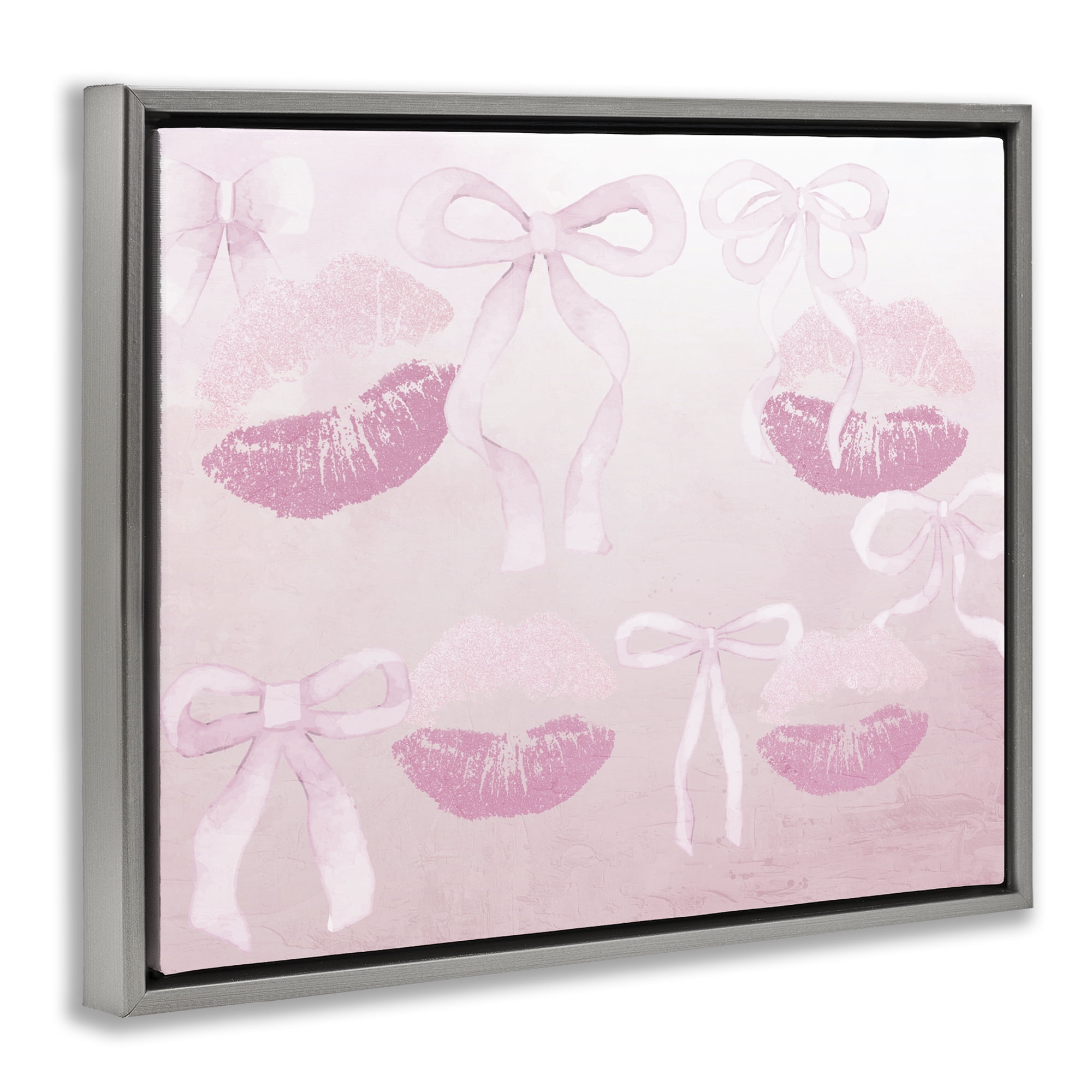 Dreamy Bows & Lips Gray Framed Floater Canvas Wall Art, design by Kim Allen
