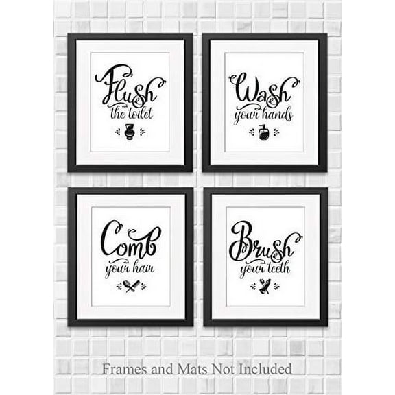 Flush Wash Comb Brush - Set of Four - 11x14 Unframed Art Print - Great Bathroom Decor