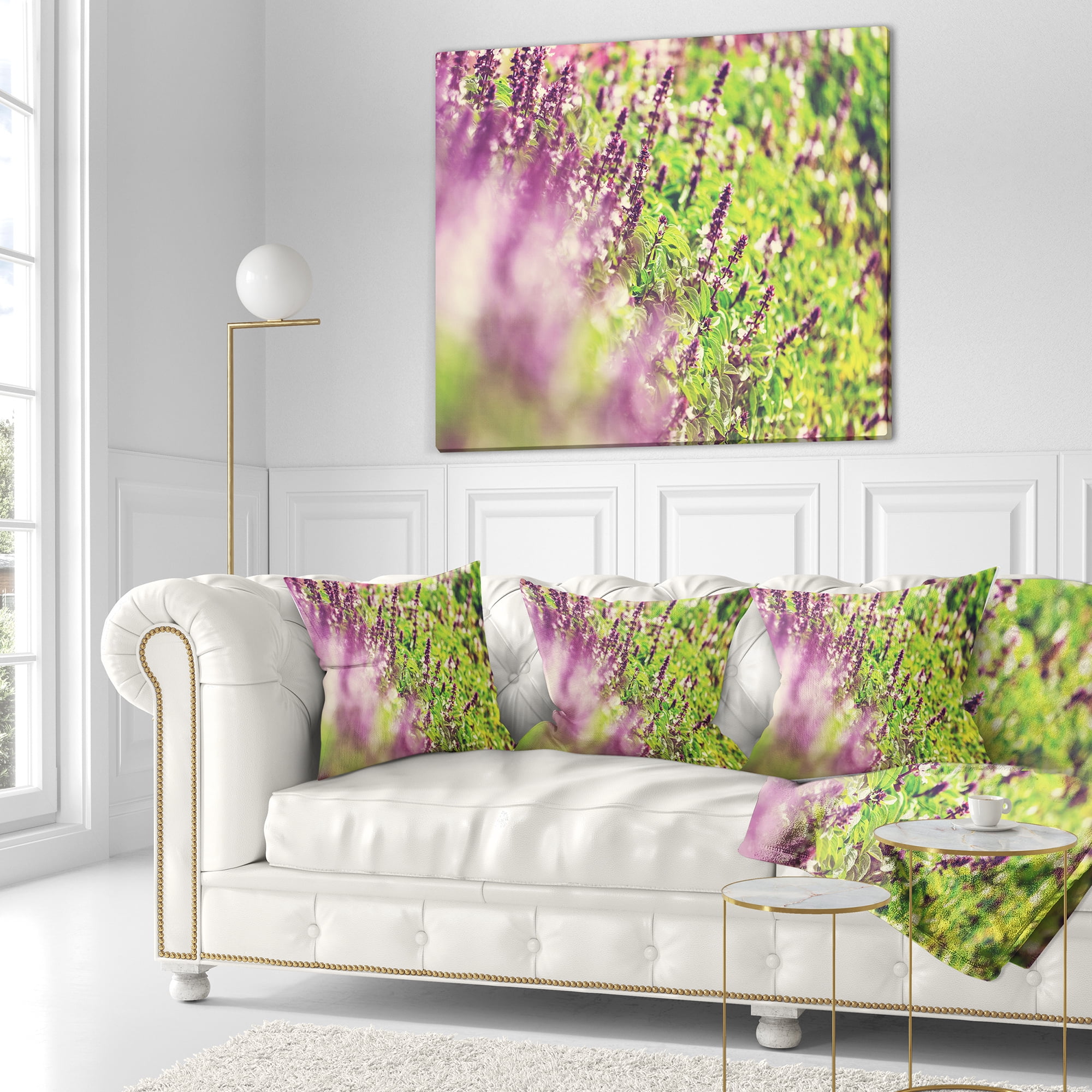 Designart Beautiful Mint Flowers in Garden - Floral Throw Pillow - 16x16