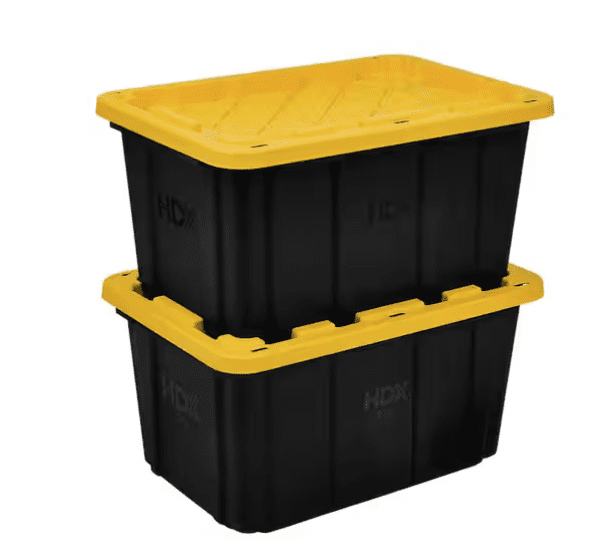 27 Gallon Heavy Duty Storage Bins with Lids, Stackable Tough Plastic Storage Tote Containers for Garage, Moving & Home Organization, Black,
