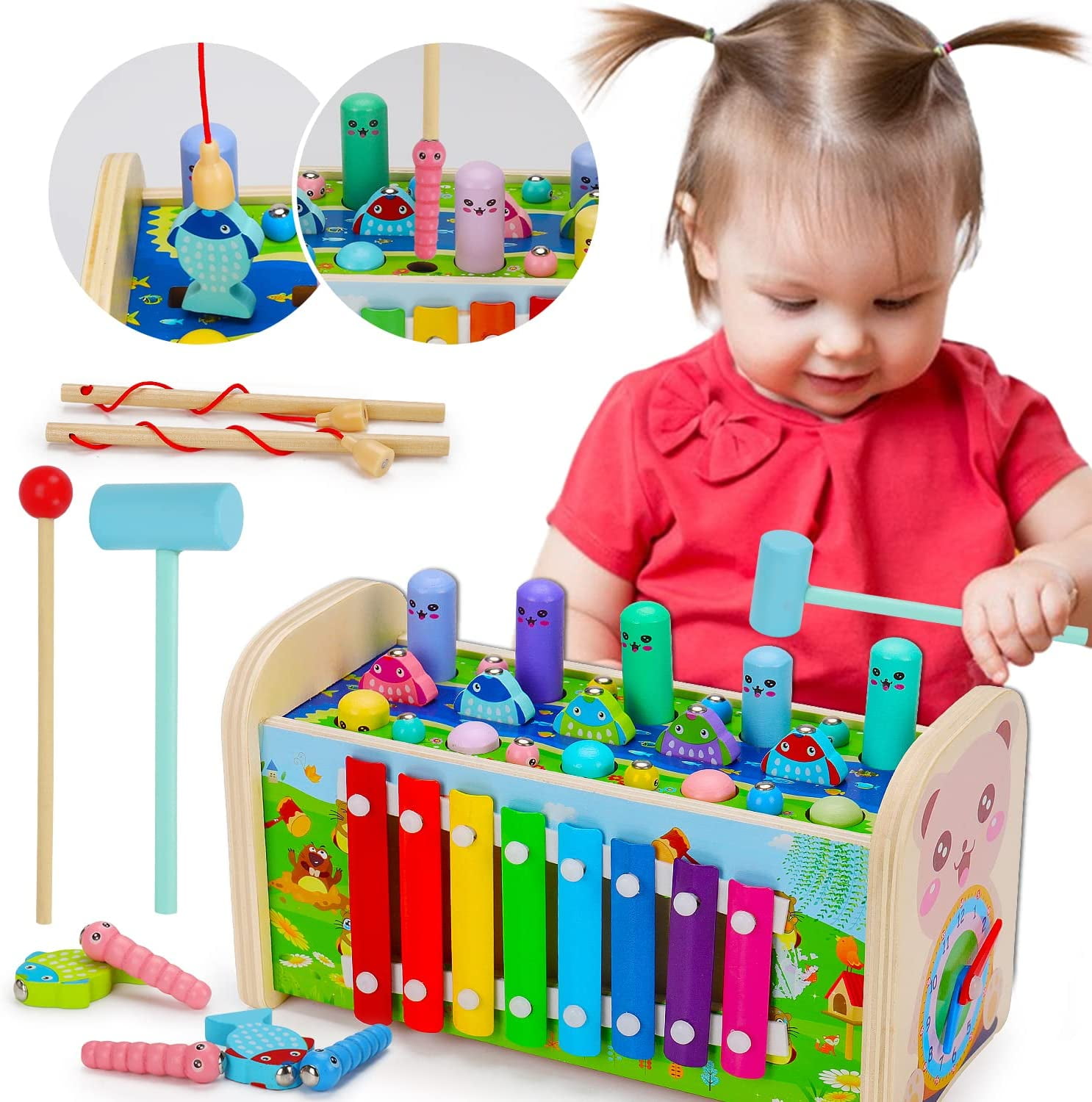 Baby Toys for 1224 Months, 7 in 1 Wooden Hammering Pounding Toys