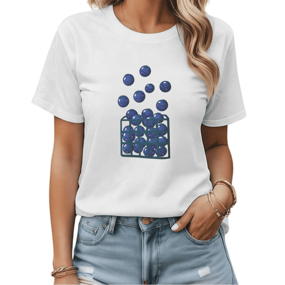 Smiling Blueberry Crate Graphic Tees Womans T shirt Black/White S-5XL Shirts Casual Daily Tops