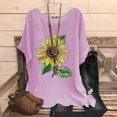 thumbnail image 2 of Feancey Womens Casual Tops Short Sleeve Linen Blouse Summer Boho Floral Print T Shirts Side Slit Loose Crewneck Tee Vintage Beach Vacation Tshirt Flash Sale Pink L, 2 of 5
