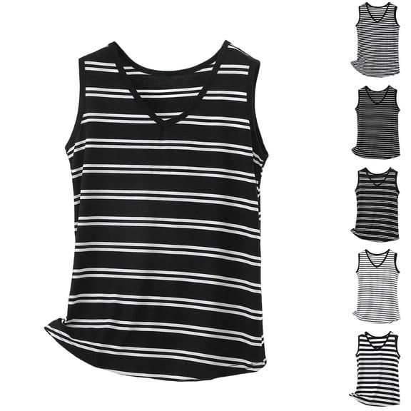 Miluxas Sleeveless Striped Tank Tops for Women V Neck T shirts Shirts Cute Summer Tops Dressy Business Casual Blouses White