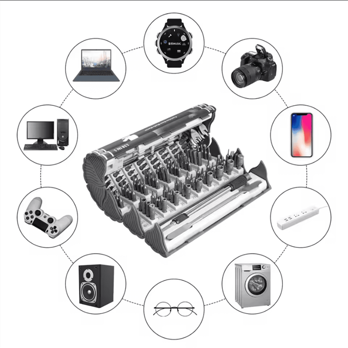 128 in 1 Precision Screwdriver Set Magnetic Screw Nuts Bits Multi Functional Household Repair Tools Kit for Laptop Pc,1 x Precision Screwdriver Set