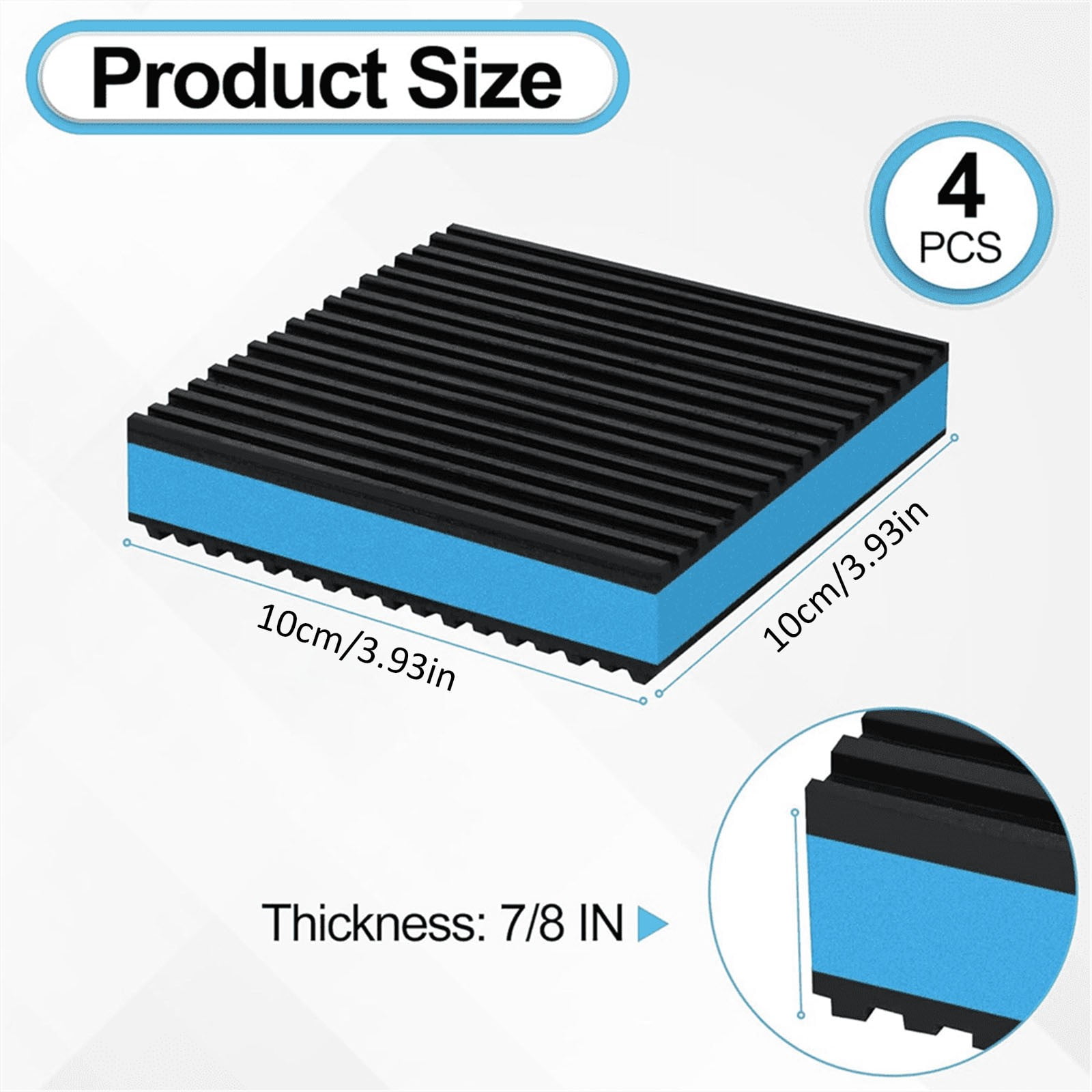 4 Pack Anti Vibration Pads for Washing Machine 4"x4", Sound Isolation Vibrating Pad Ribbed Rubber Damping Mat EVA Center for Air Compressors, Conditioner, Treadmill, HVAC Washer Dryer