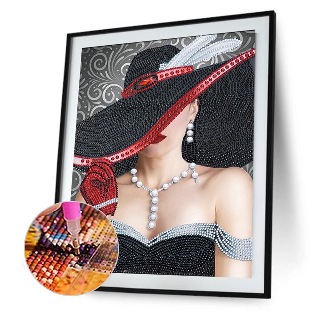 Cuadros Decorativos Taladro de forma especial parcial de diamantes de imitación de pintura de mujer para decoración (PA166) Tmvgtek embutido en tela