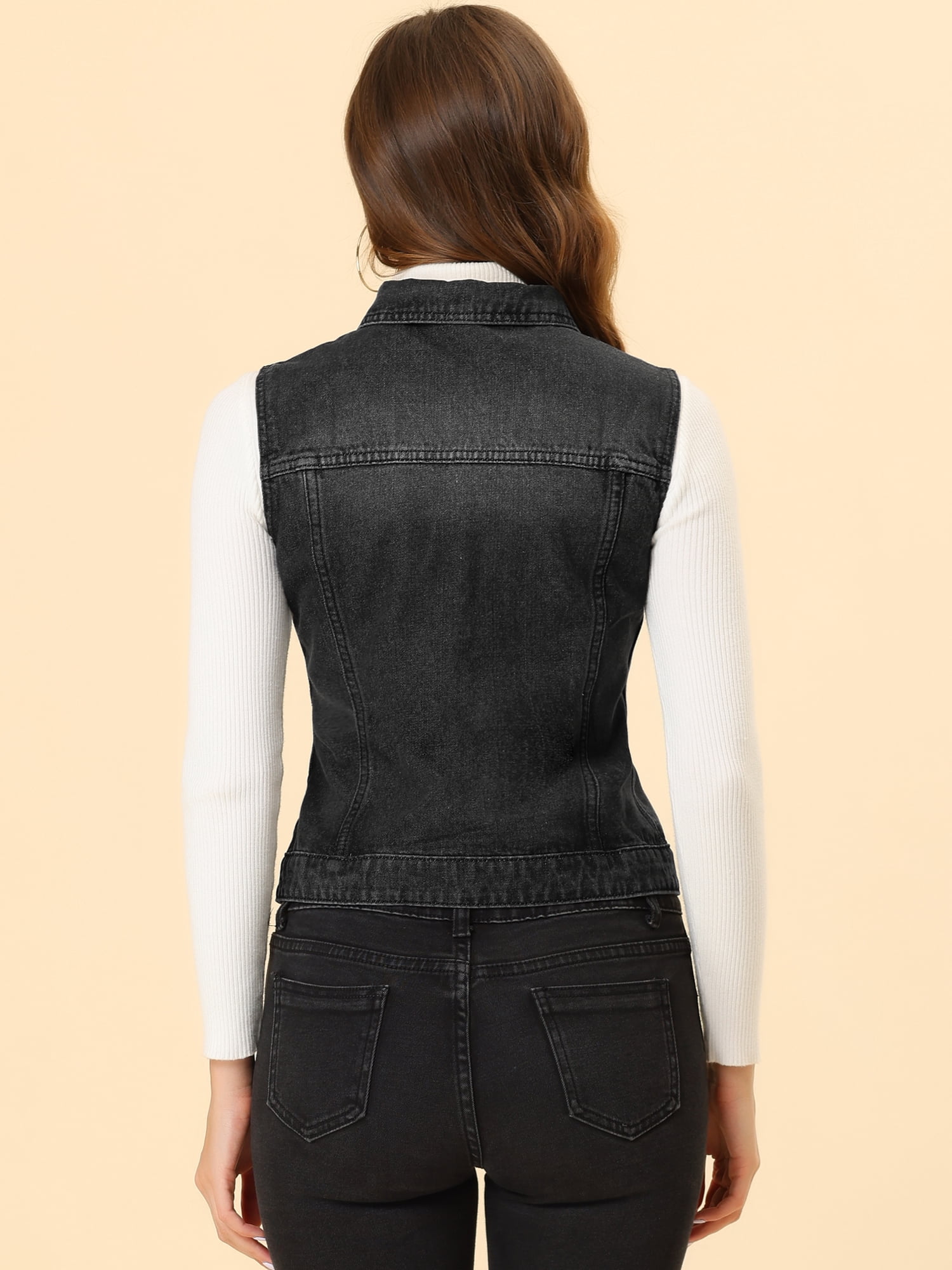 DARING DIVA Women's Denim Sleeveless Flap Pockets Vest Jacket 2XL Black