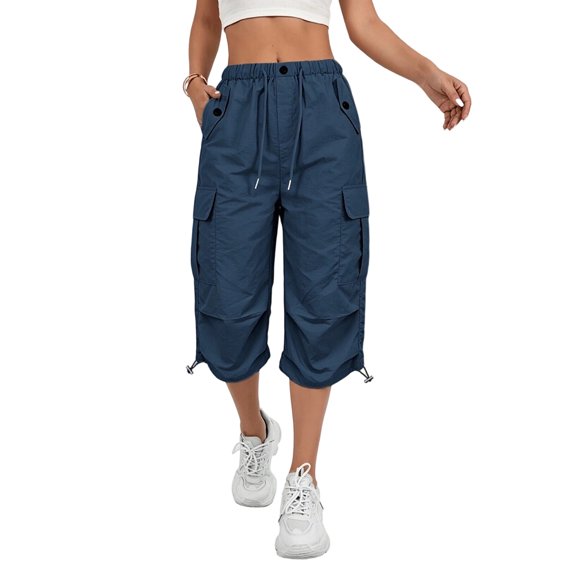 Resicozy Womens Capris with Pockets Loose Fit Casual Capri Pants Dressy Lightweight Ladies Baggy Cargo Pants for Hiking Navy S