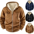 thumbnail image 5 of QTBIUQ Men Warm Top Solid Color Hooded Sweatshirt Cardigan Sports Outdoor Hooded Windproof Jacket with Fleece Men Hooded Sweatshirt Brown, 5 of 5