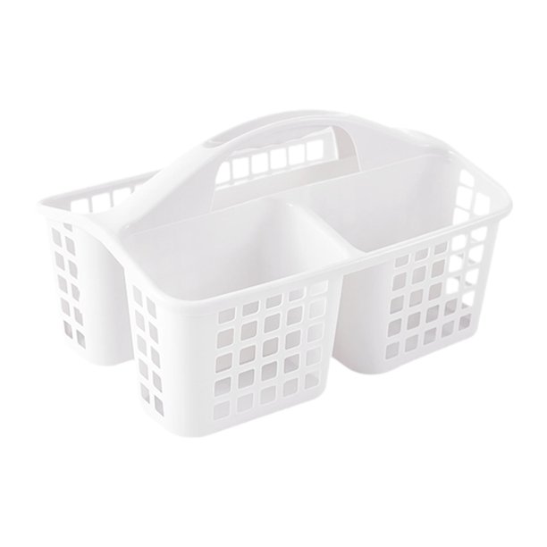 Cesta de ducha portátil dividida con asa y agujeros Cesta de almacenamiento multiusos Blanco