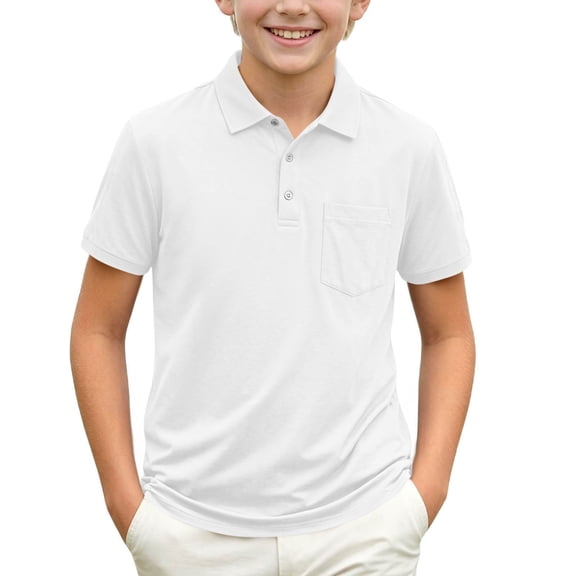 TFEOQRY Boys Collared Shirt with Chest Pocket Solid Color Short Sleeve Preppy Back to School Uniform Pique Shirt