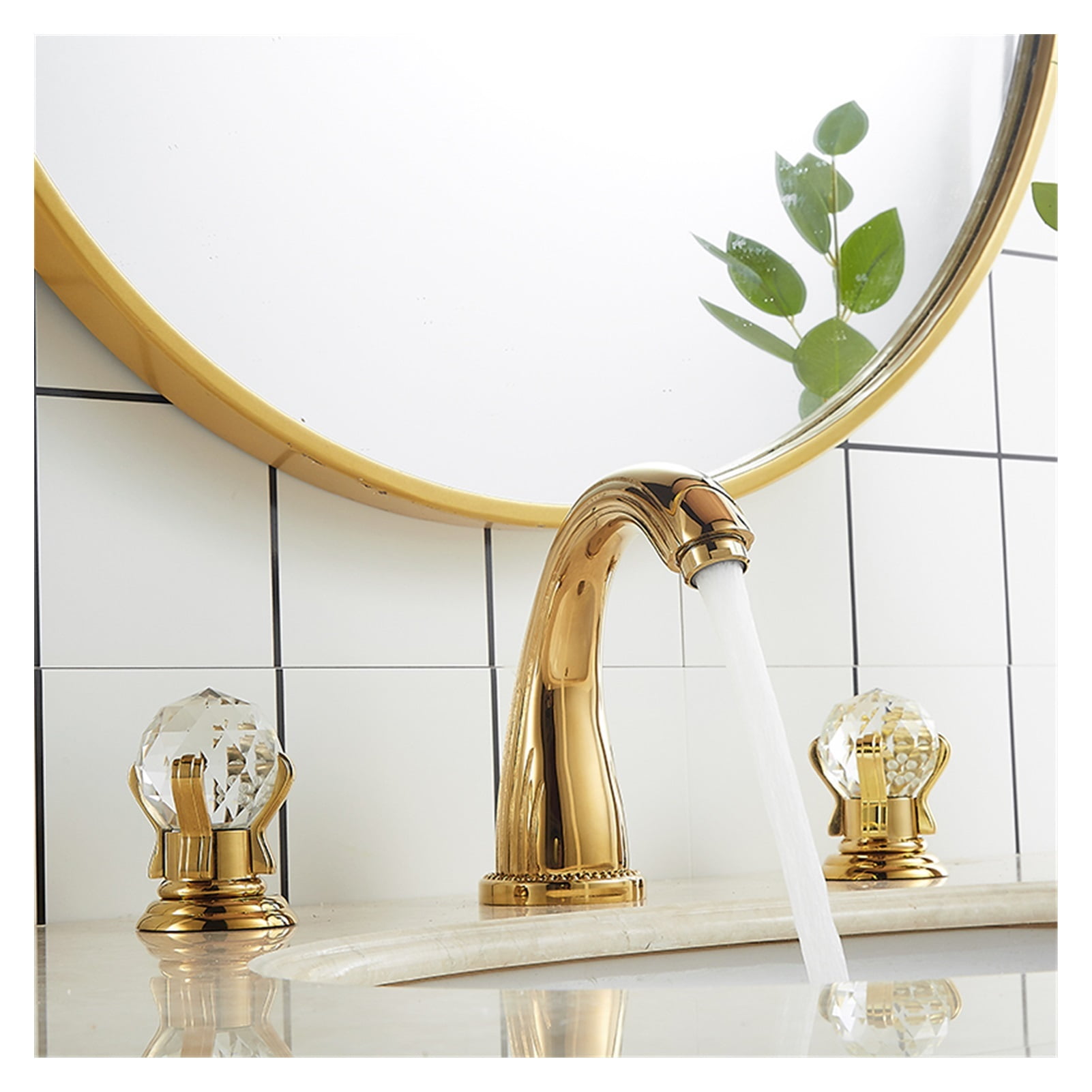 Basin Faucet Gold Bathroom Sink Faucet 3 Hole Widespread Basin Mixer Hot And Cold Brass amd Crystal Water Tap New ,Easy to Use